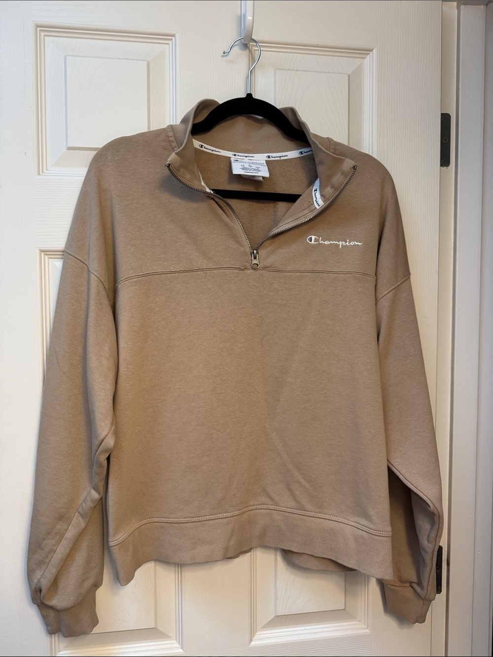 Champion Men's Zip-Neck Pullover Sweater in Tan